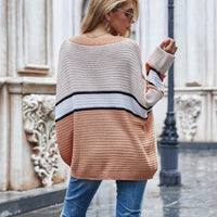 Striped Horizontal Ribbing Long Sleeve Tunic Sweater