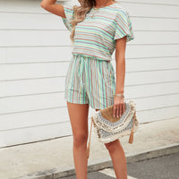 Rainbow Stripe Drawstring Waist Romper