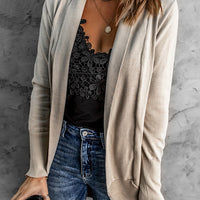 Long Sleeve Ribbed Hem Open Front Longline Cardigan