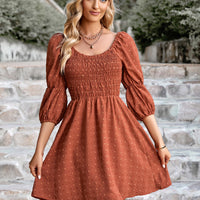 Swiss Dot Smocked Scoop Neck Dress