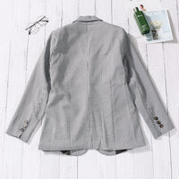 Plaid Lapel Collar Button Cuff Blazer