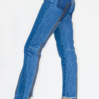 Zip Detail Slit Long Jeans