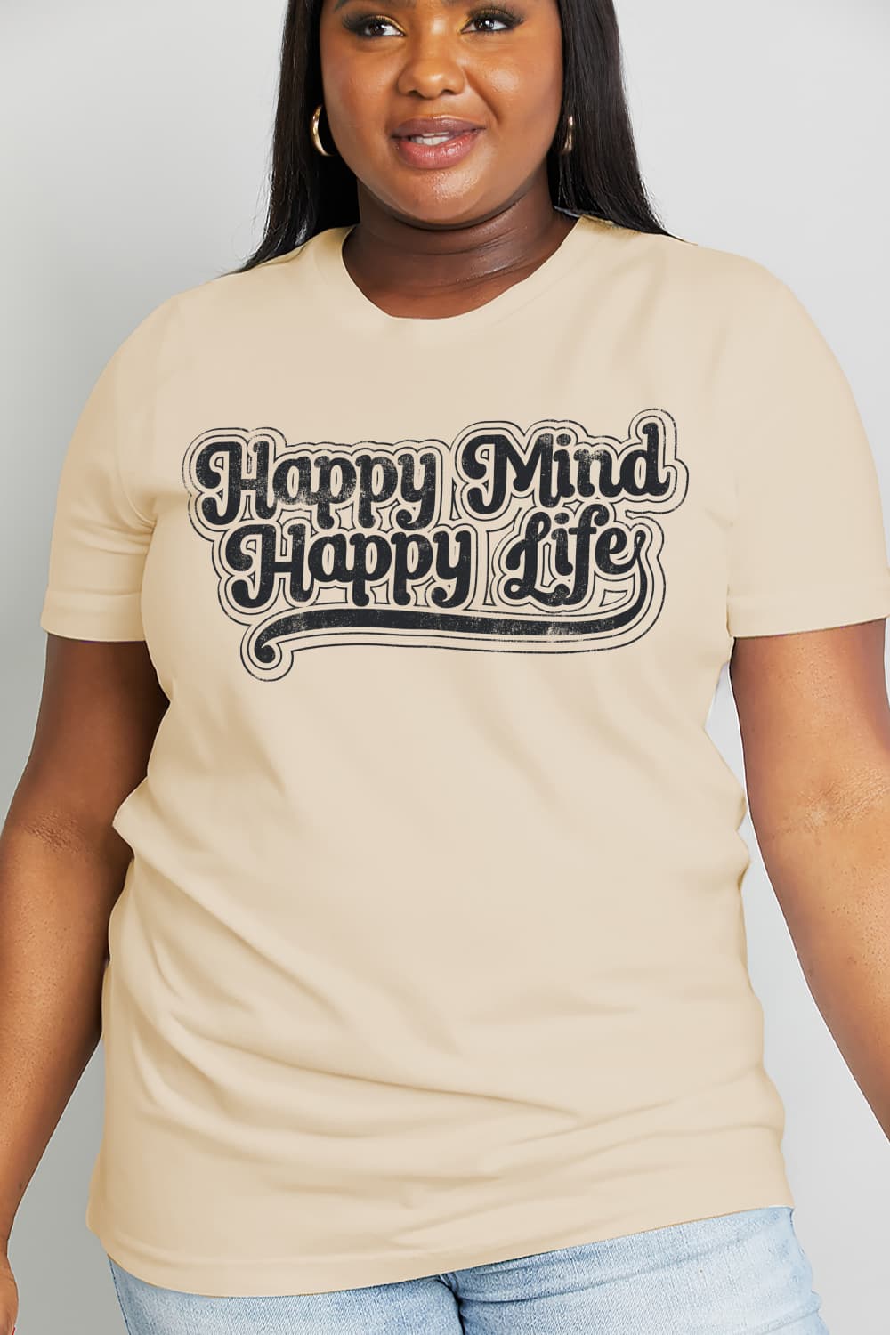 Simply Love Full Size HAPPY MIND HAPPY LIFE Graphic Cotton Tee