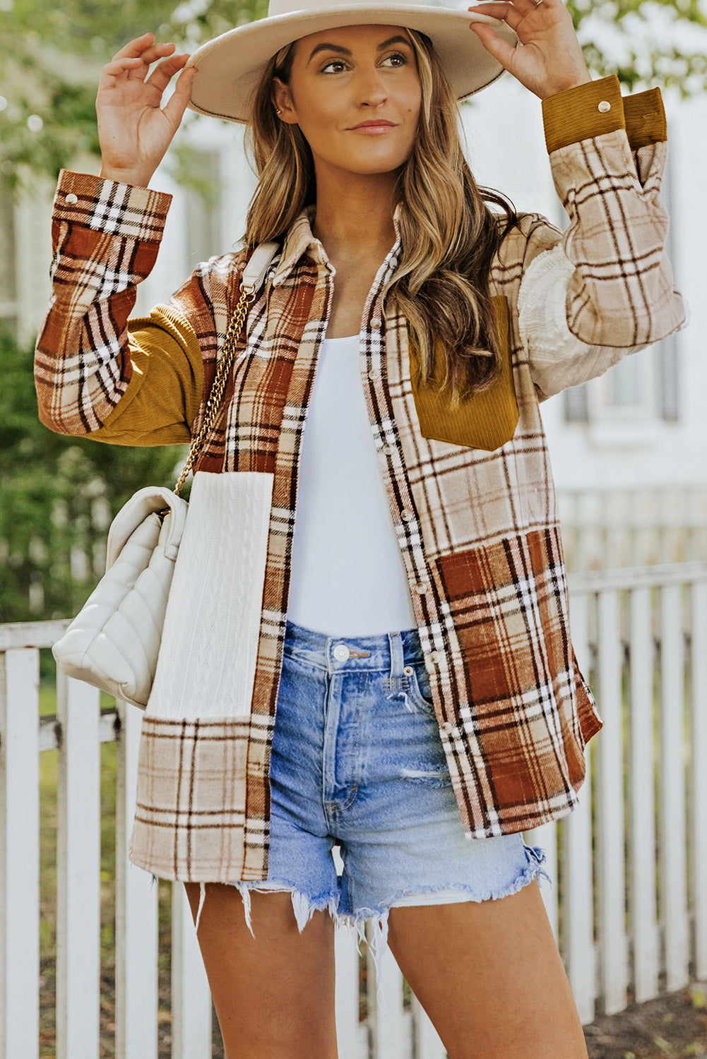 Plaid Color Block Dropped Shoulder Shacket