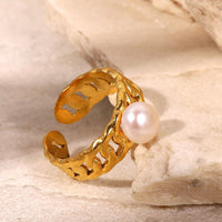 Pearl Stainless Steel Open Ring