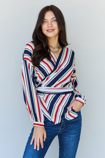 ODDI Multicolored Striped Wrap Top in Multi Red