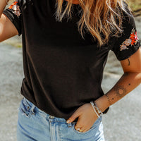 Embroidered Round Neck Tee Shirt