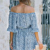 Printed Flounce Sleeve Off-Shoulder Romper