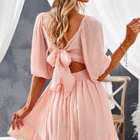 Tie-Back Ruffled Hem Square Neck Mini Dress