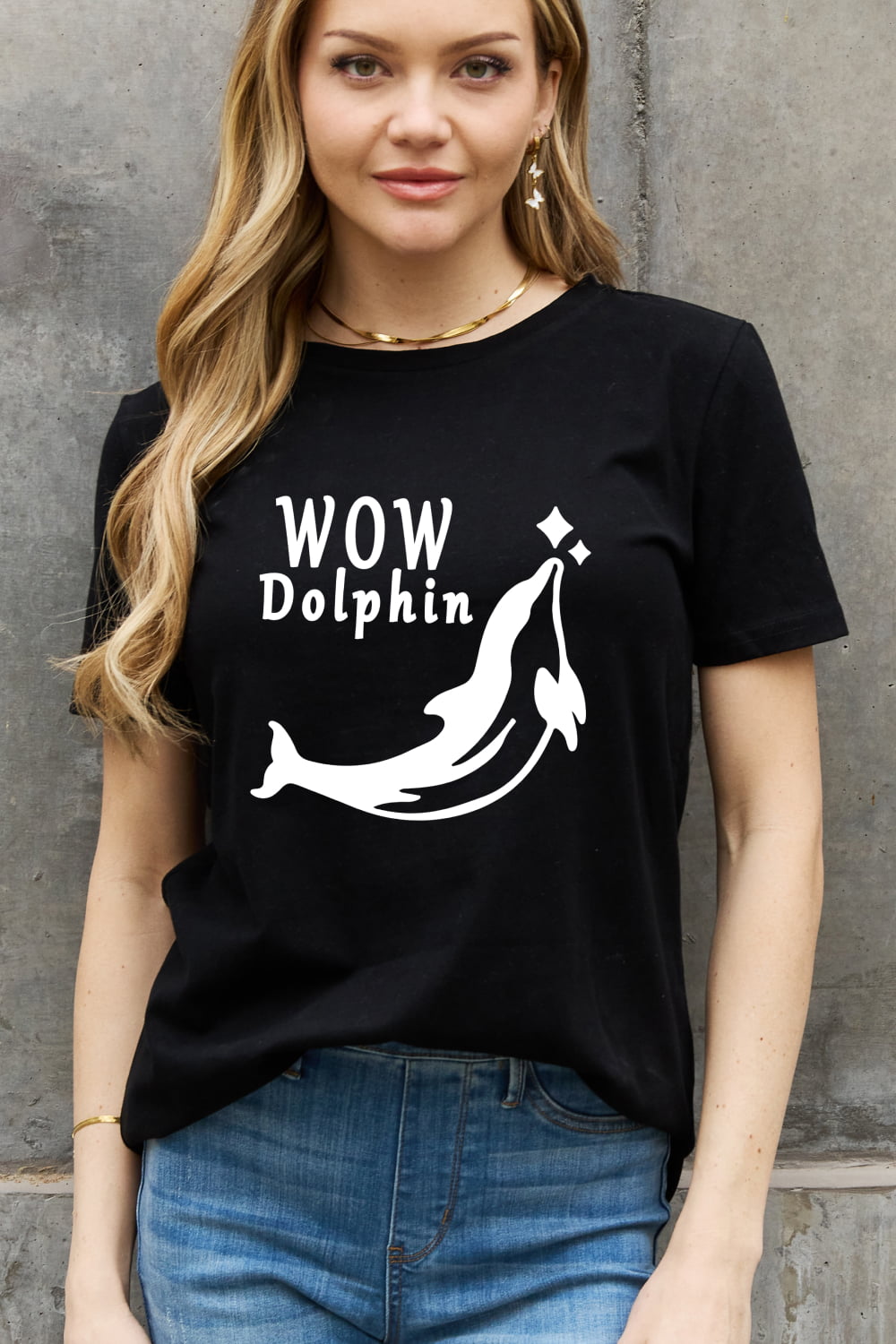 Simply Love Full Size WOW DOLPHIN Graphic Cotton Tee