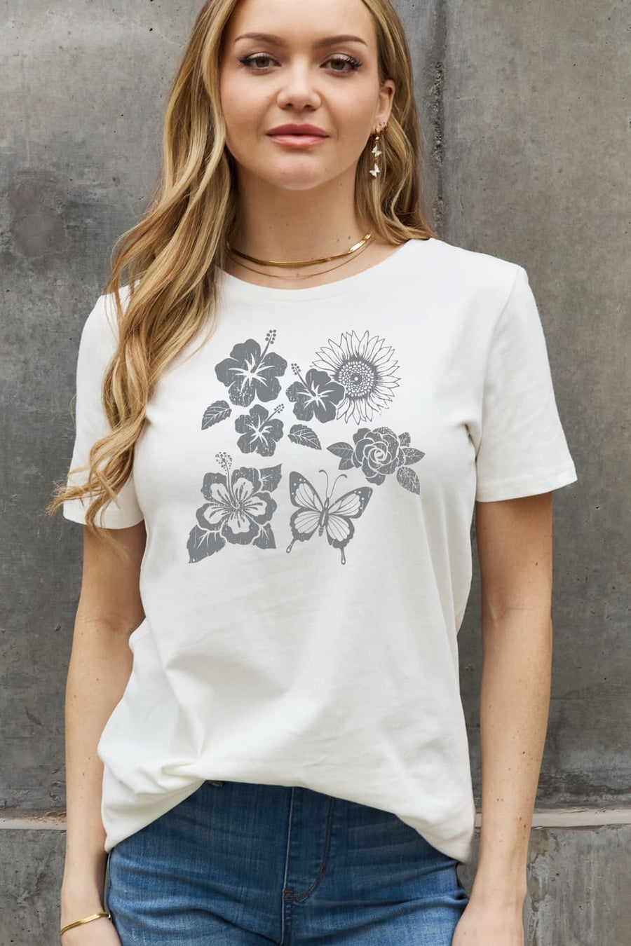 Simply Love Full Size Flower & Butterfly Graphic Cotton Tee