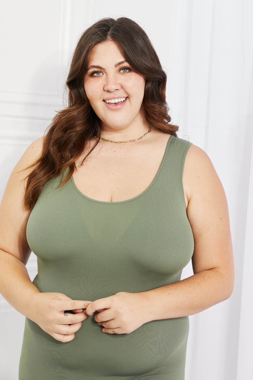 Yelete On My Mind Full Size Mini Slip Dress in Sage