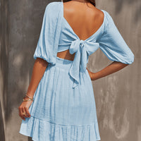 Tie-Back Ruffled Hem Square Neck Mini Dress