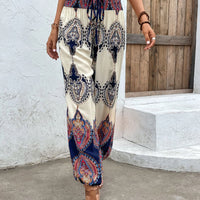 Printed Smocked High Waist Pants