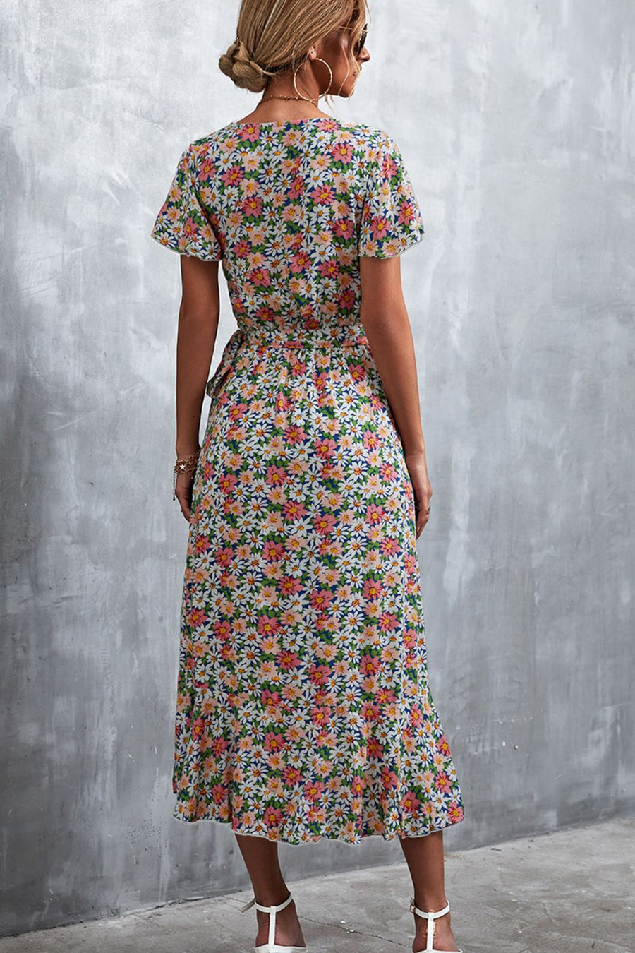 Floral Surplice Neck Tied Midi Dress