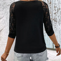 V-Neck Spliced Lace Raglan Sleeve Top