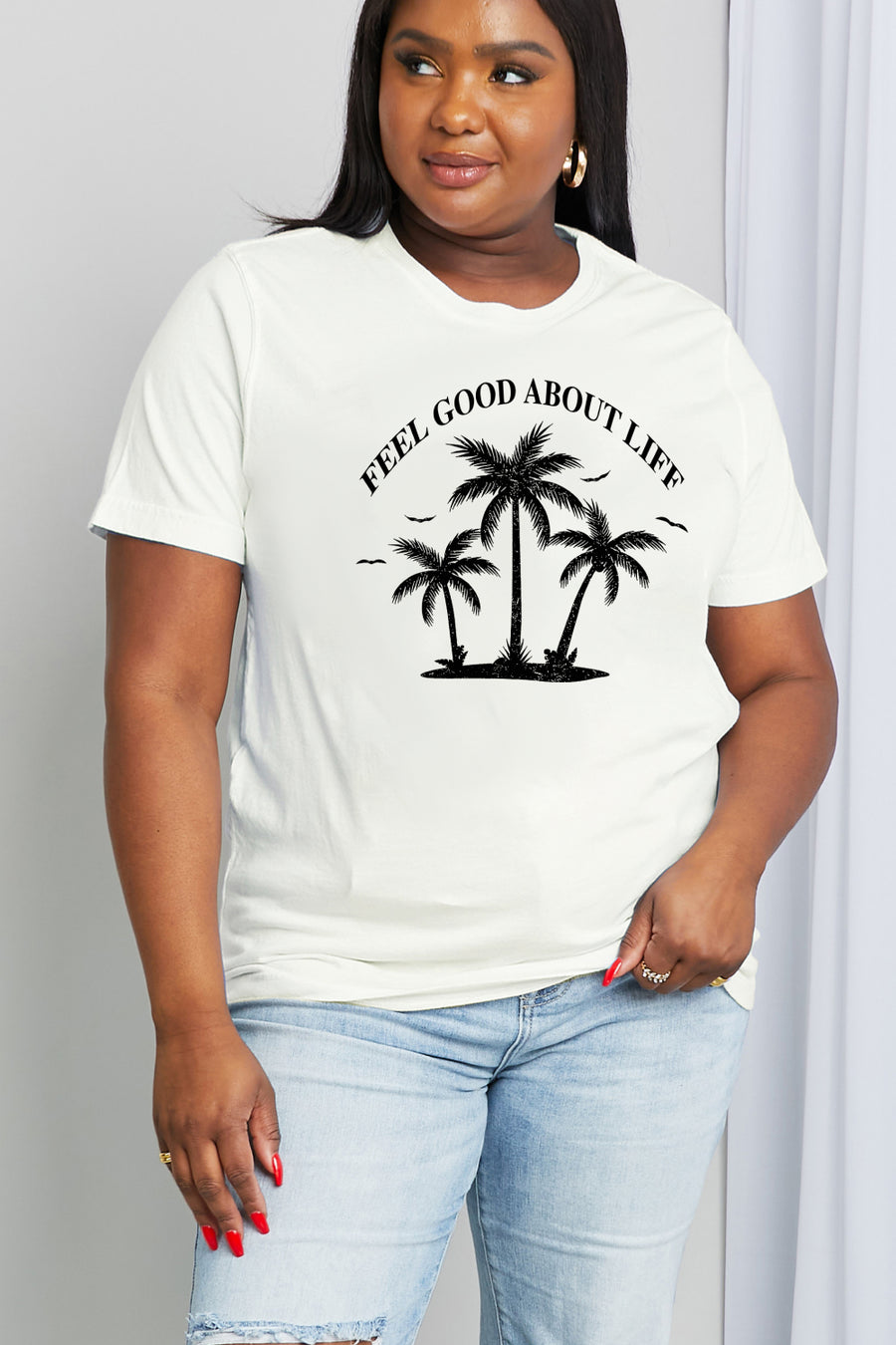 Simply Love Full Size FEEL GOOD ABOUT LIFE Graphic Cotton Tee