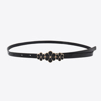 Flower Decor Skinny PU Belt