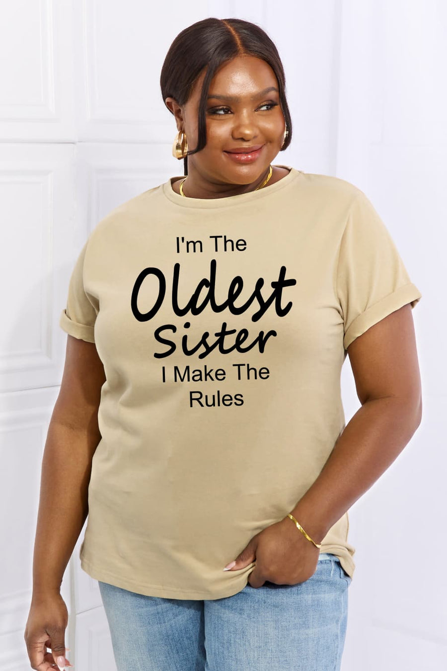 Simply Love Full Size I’M THE OLDEST SISTER I MAKE THE RULES Graphic Cotton Tee