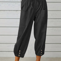 Decorative Button Cropped Pants