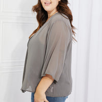 Melody Just Breathe Full Size Chiffon Kimono in Grey