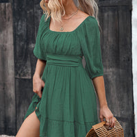 Tie-Back Ruffled Hem Square Neck Mini Dress