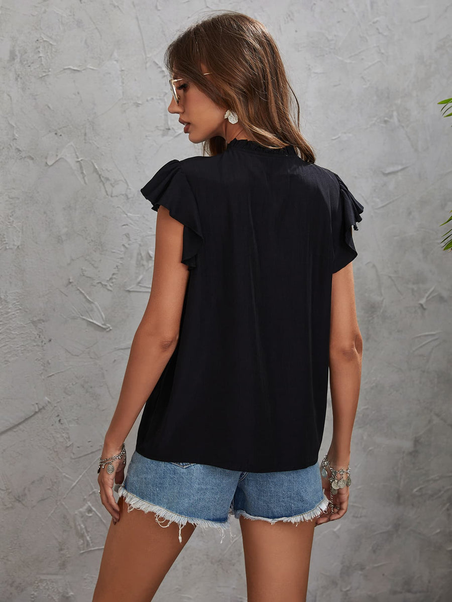 Tie Neck Flutter Sleeve Top