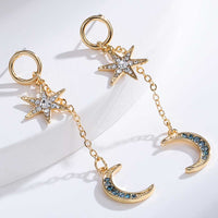 Inlaid Rhinestone Star and Moon Drop Earrings