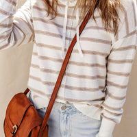 Cowl Neck Drastring Dropped Shoudler Striped Print Blouse