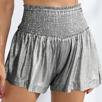 Glitter Smocked High-Waist Shorts