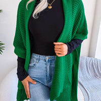 Horizontal Ribbing Open Front Slit Cardigan