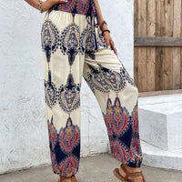 Printed Smocked High Waist Pants