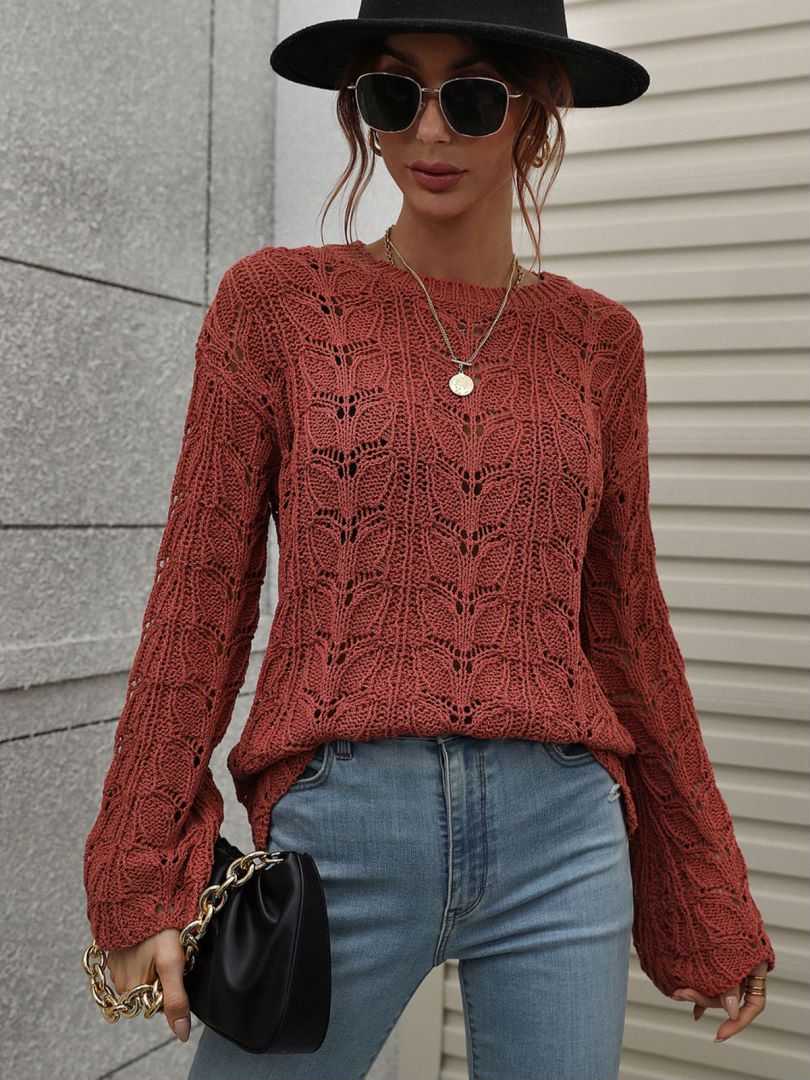 Openwork Dropped Shoulder Knit Top