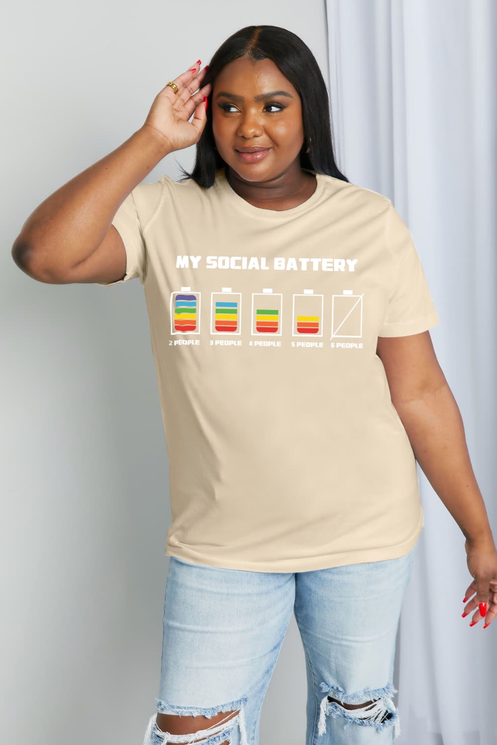 Simply Love Full Size MY SOCIAL BATTERY Graphic Cotton Tee