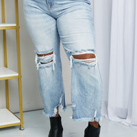 RISEN Full Size Distressed Fringe Hem Cropped Jeans