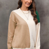 Color Block Ribbed Cuff Drop Shoulder Sweater