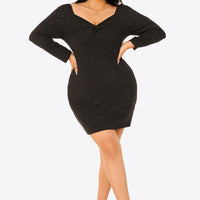 Plus Size Glitter Sweetheart Neck Long Sleeve Dress