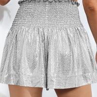 Glitter Smocked High-Waist Shorts