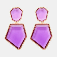 Geometrical Shape Zinc Alloy Frame Resin Dangle Earrings