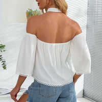 Crochet Halter Neck Cold-Shoulder Blouse