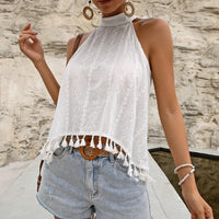 Tied Openwork Tassel Grecian Sleeveless Top