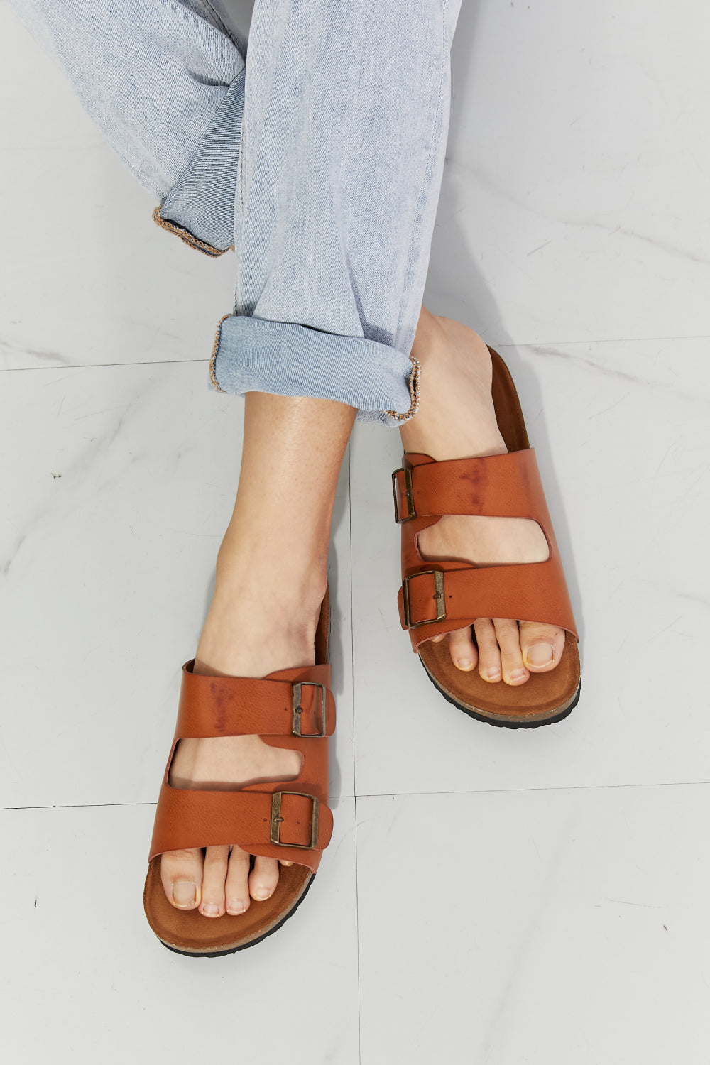 MMShoes Best Life Double-Banded Slide Sandal in Ochre