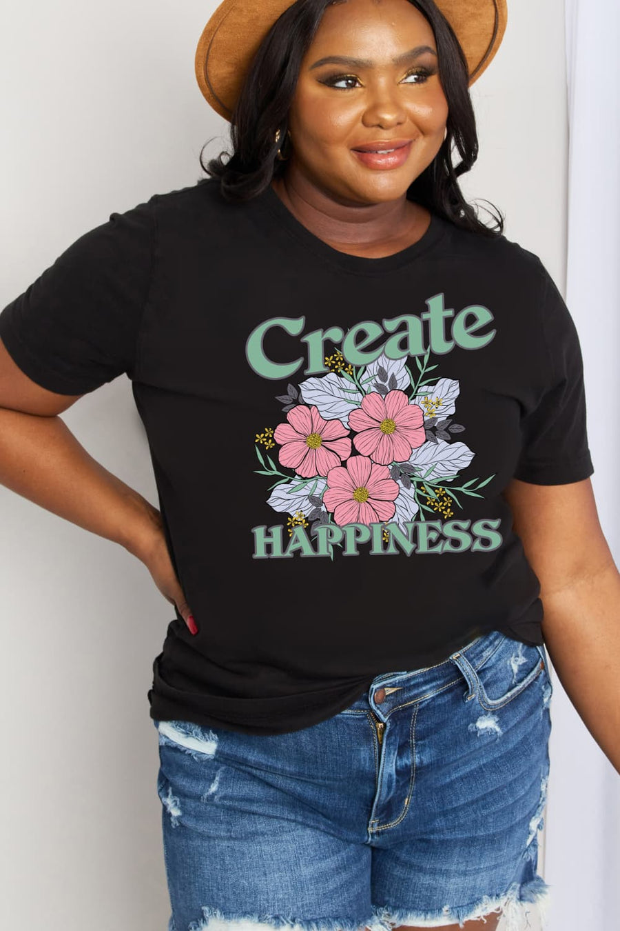 Simply Love Full Size CREATE HAPPINESS Graphic Cotton Tee