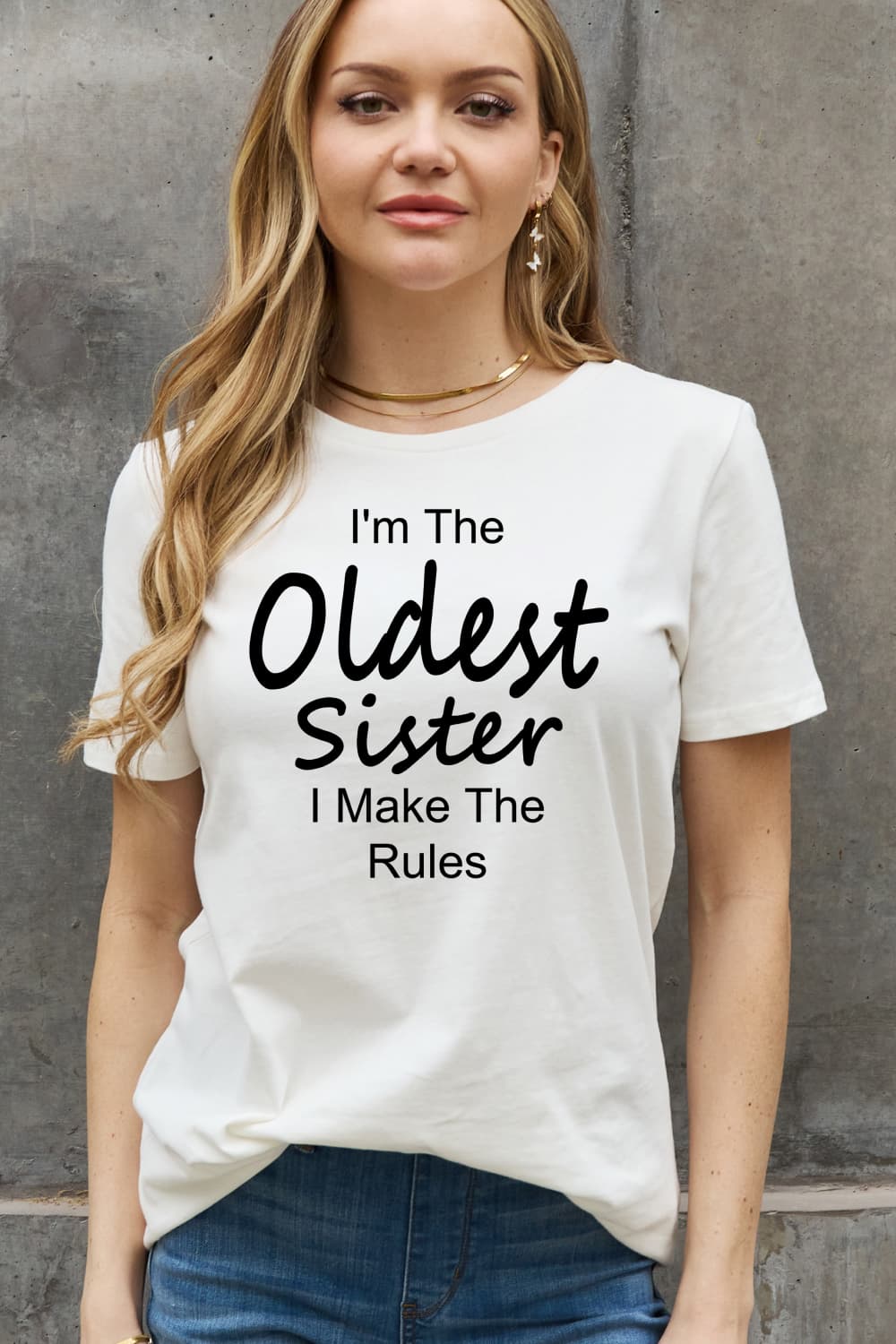 Simply Love Full Size I’M THE OLDEST SISTER I MAKE THE RULES Graphic Cotton Tee