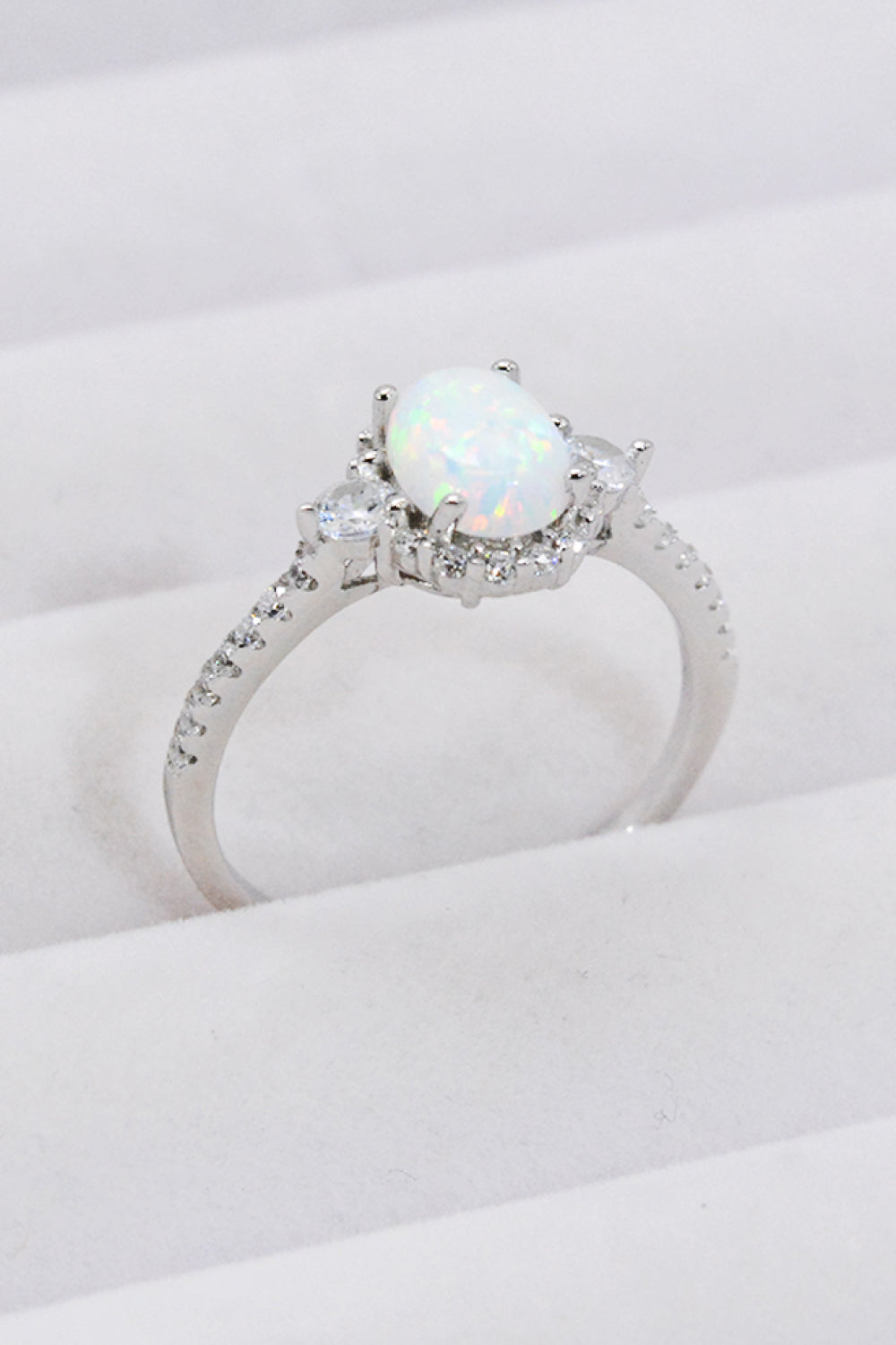 925 Sterling Silver Platinum-Plated Opal Ring