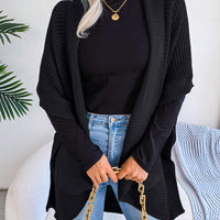 Horizontal Ribbing Open Front Slit Cardigan