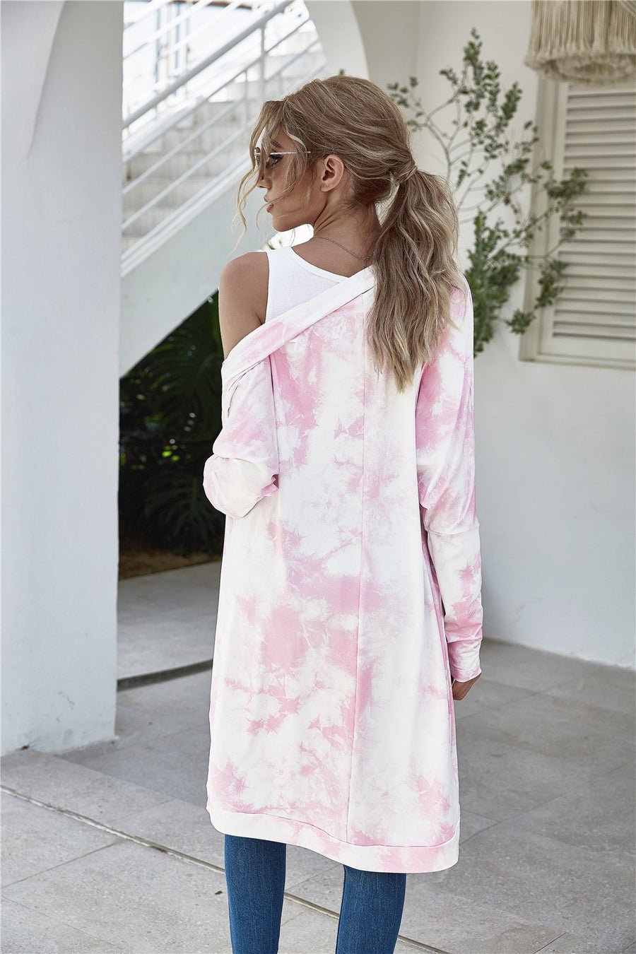 Tie-Dye Open Front Longline Cardigan