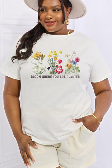 Simply Love Full Size BLOOM WHERE YOU ARE PLANTED Graphic Cotton Tee