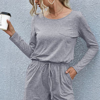 Drawstring Waist Long Sleeve Romper