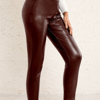 PU High Waist  Straight Pants